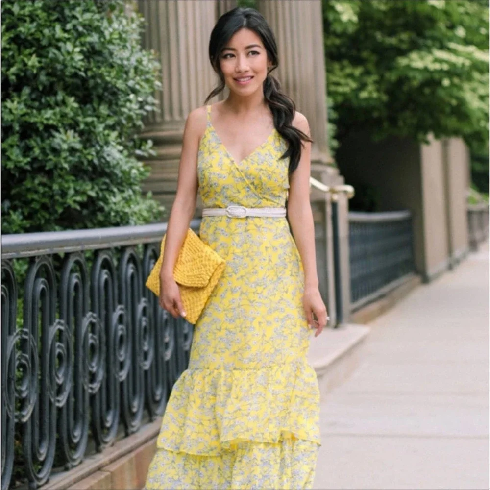 Banana Republic Yellow Floral Maxi Dress - Size 8 - Picture 2 of 10